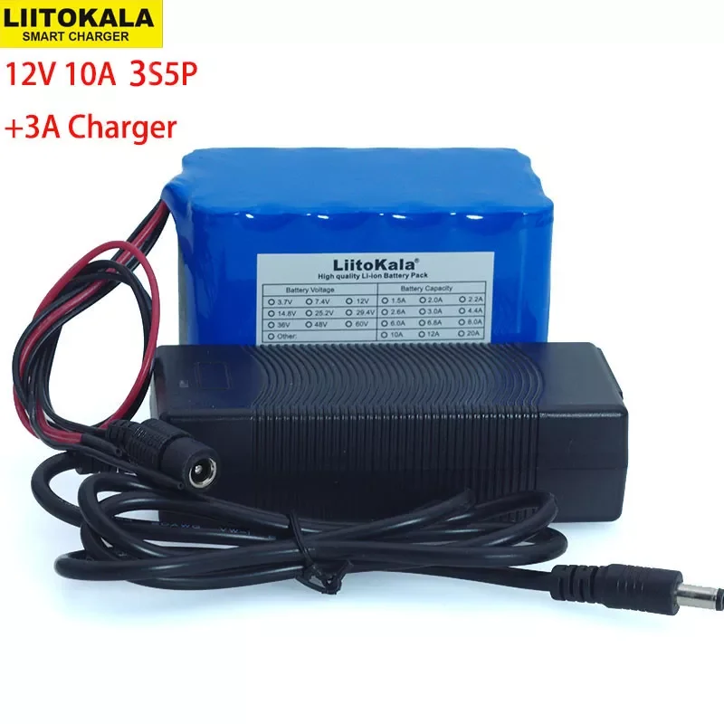 

2023New Liitokala Large capacity 12 V 10Ah 18650 lithium Rechargeable battery 12v 10000 mAh Protection BMS+ 12.6 v 3A battery C