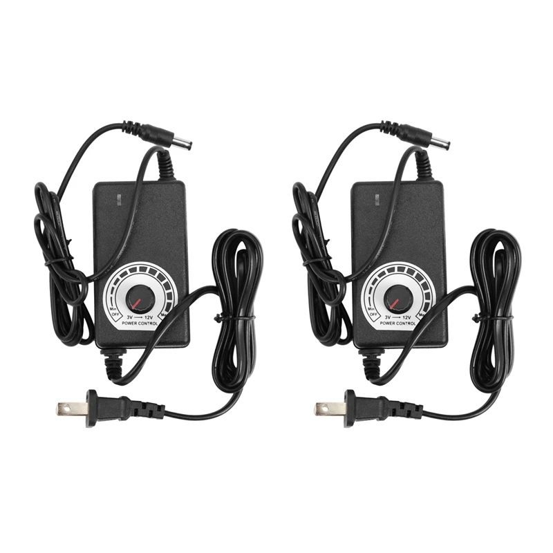 

2X AC To DC Adapter 12V 2A Adjustable Power Supply Motor Speed Controller With US Plug For Electric Fan And Pump