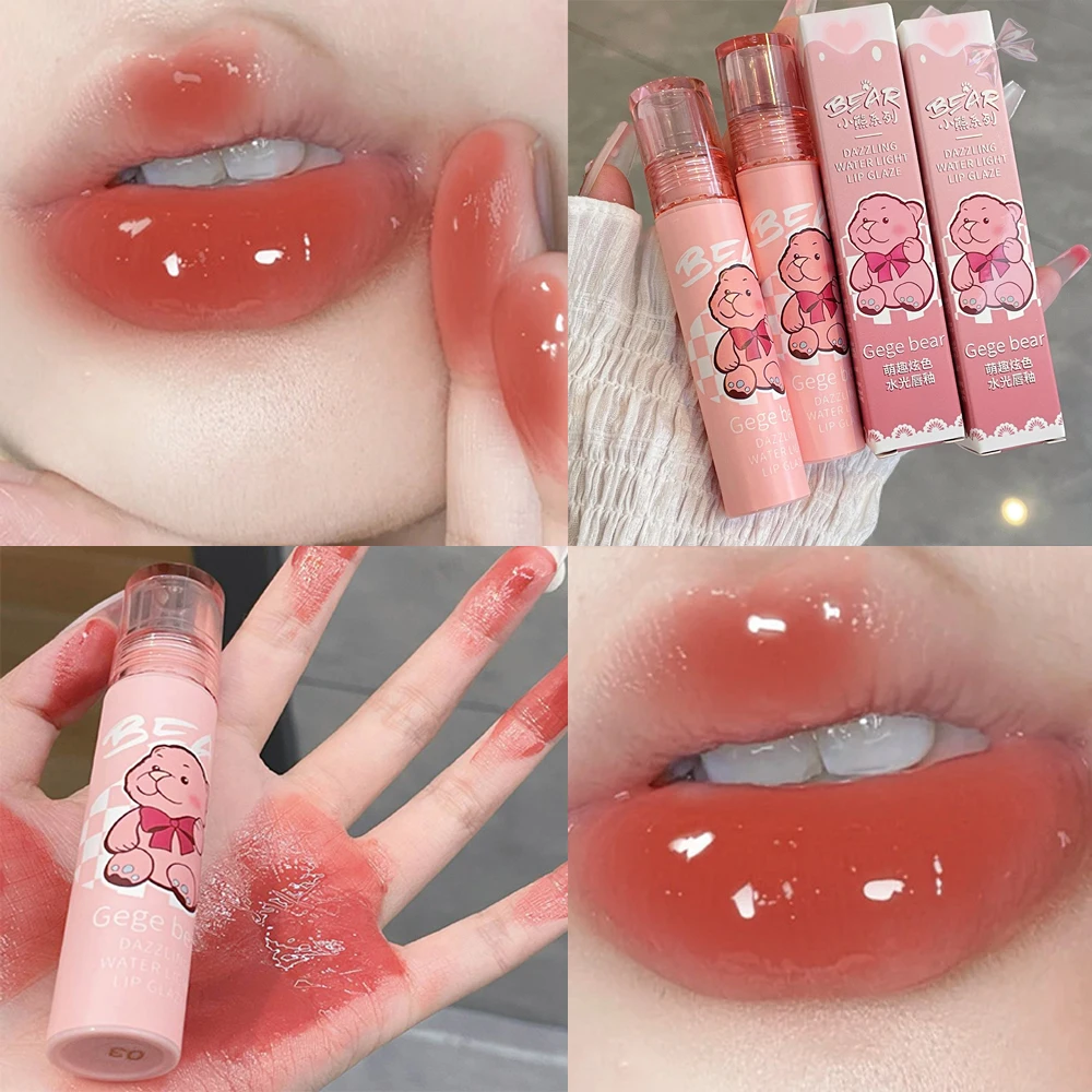 

Cute Bear Mirror Water Lip Gloss Transparent Jelly Liquid Lipstick Lating Non-sticky Moisturizeing Lip Tint Lips Makeup Cosmetic