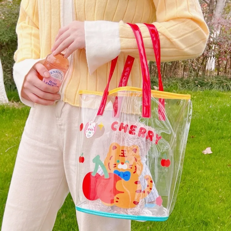 

Storage Bag Summer Beach Bag Bear Transparent Mesh Makeup Bag Little Rabbit Handbag Outdoor Travel Cosmetic Toiletries Bages