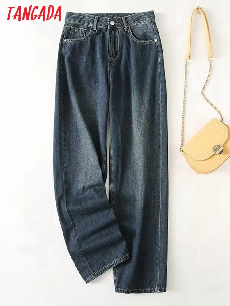 

Женские свободные джинсовые брюки Tangada, синие длинные брюки с карманами и пуговицами, модель YU305, 2022