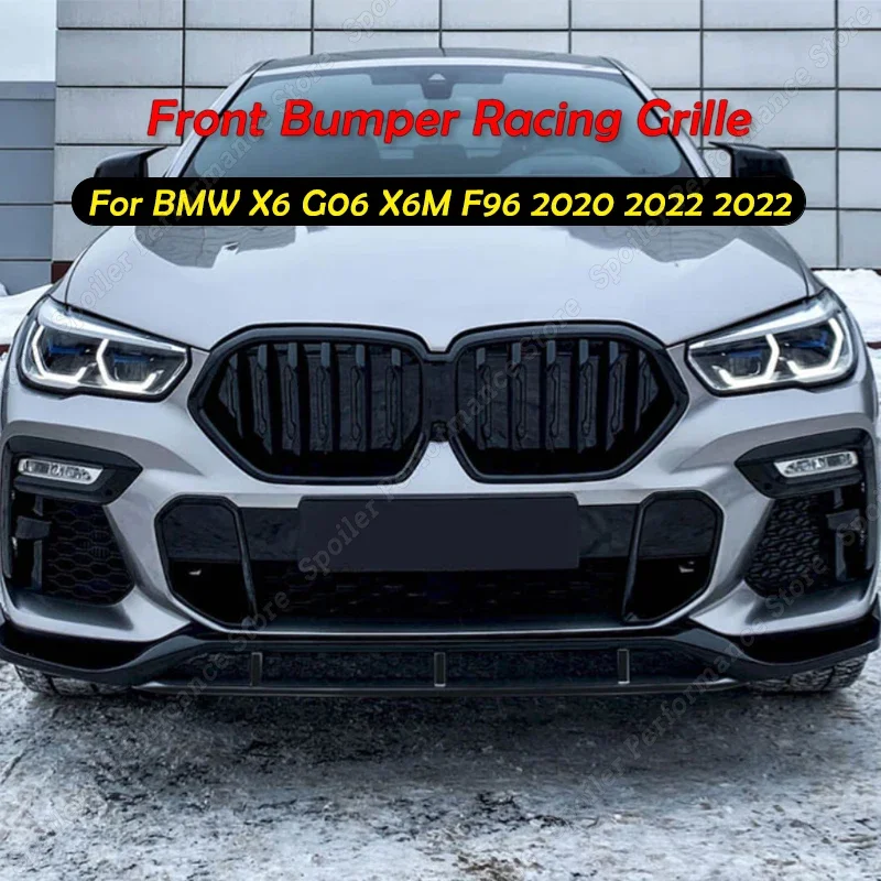 

For BMW X6 G06 X6M F96 Front Grille Double Slat Kidney Grille Gloss Black Bumper Racing Grills 2020 2021 2022 Car Accessories
