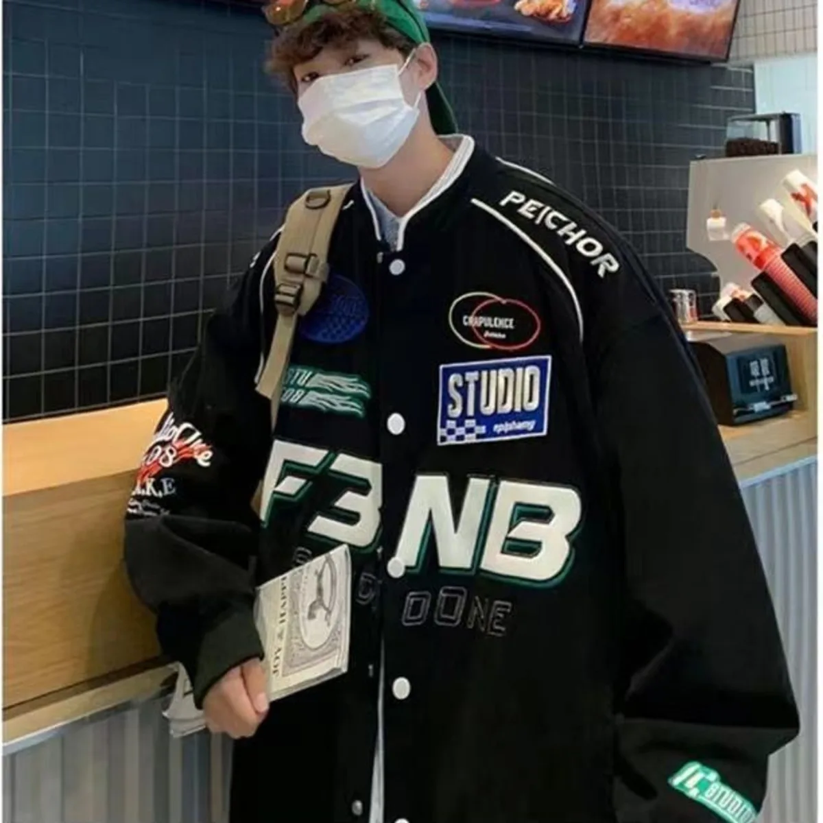 Y2K бейсбольная форма с ретро вышивкой съемная мотоциклетная куртка для мужчин и