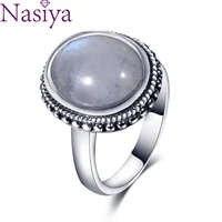 nasiya elegant simple oval moonstone rings for women girls silver jewelry anniversaryengagementparty gift