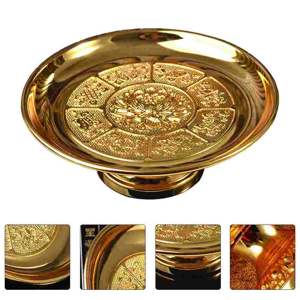 

Tray Offering Bowl Plate Fruit Altar Sacrifice Blessing Serving Temple Supplies Footed Stand Dish Worship Dessert Golden Tibetan