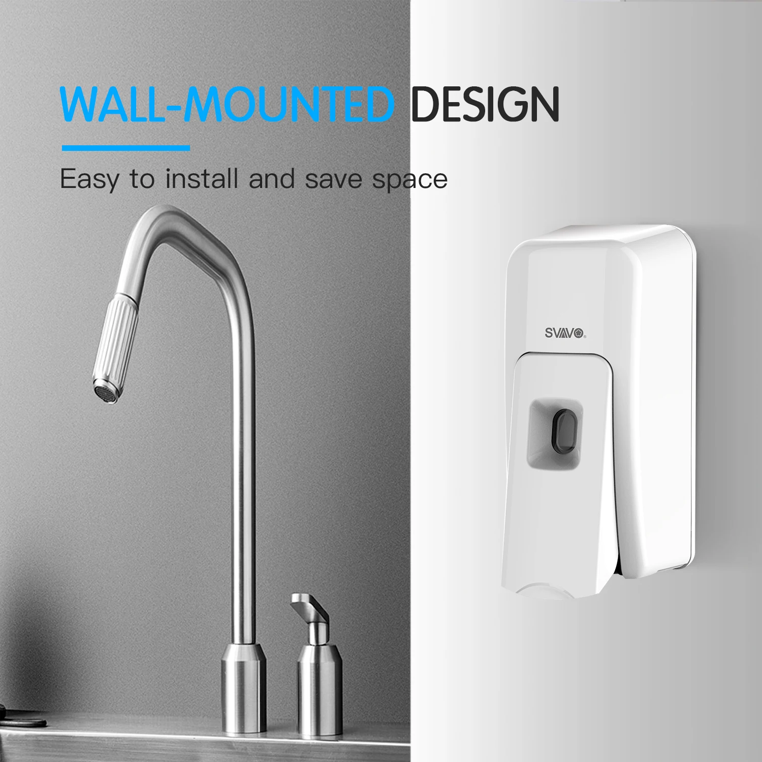 Настенный дозатор жидкого мыла SVAVO 600 мл для кухни и ванной из белого АБС-пластика