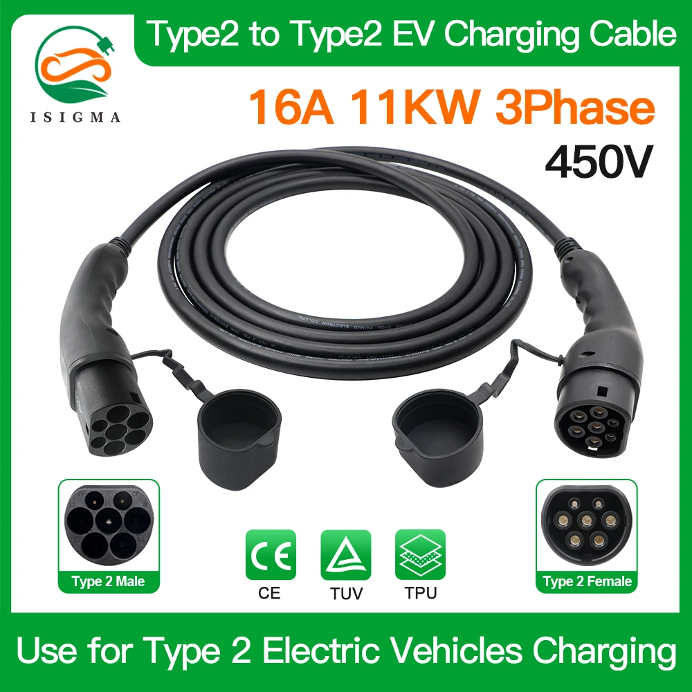 ISIGMA Тип 2 для типа 16 А 3 фазы 11 кВт 200 В-450 в используется зарядки электромобилей 5 м