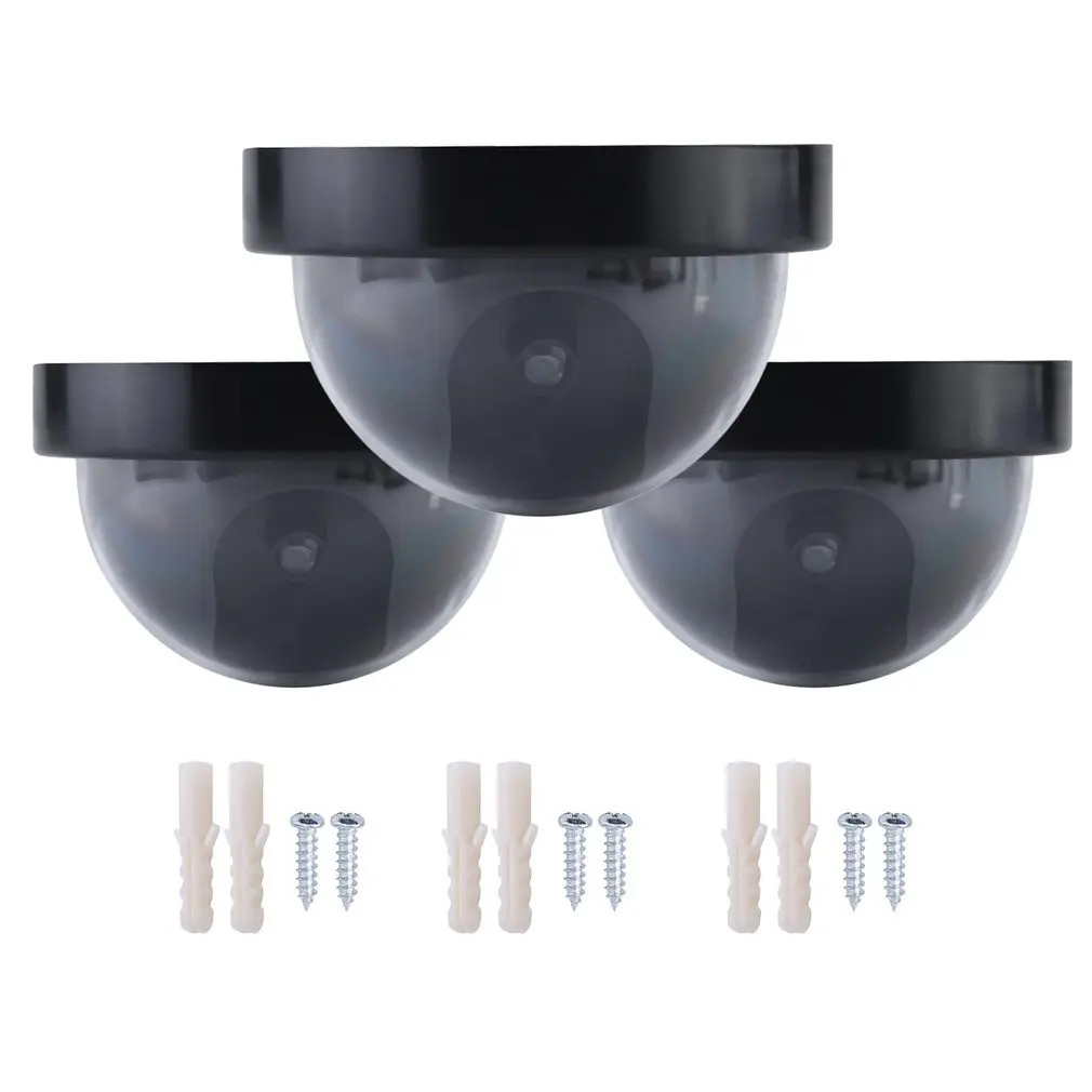 

3pcs Dummy Camera Outdoor Indoor Dome Shape Surveillance Simulation Camera Security Cam with Warning Flash LED Light Fake Camera