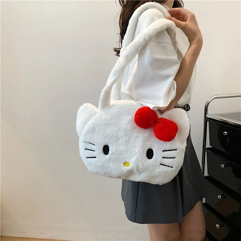 Sanrio Hello Kitty черные плюшевые сумочки для женщин Мультяшные мягкие милые сумки Y2k