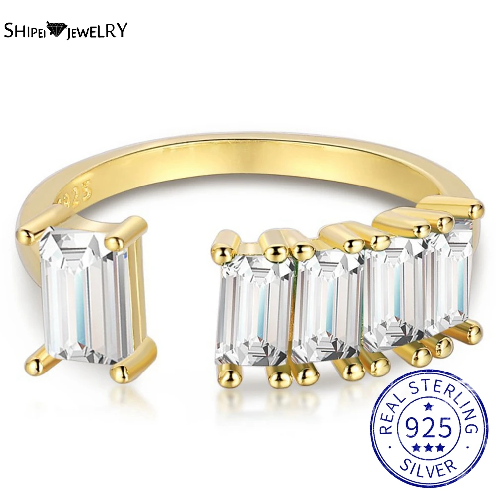 

Shipei 100% 925 пробы Серебряный Драгоценный камень с муассанитом, 18K желтое золото, Открытое кольцо, Изящные Ювелирные изделия, оптовая продажа