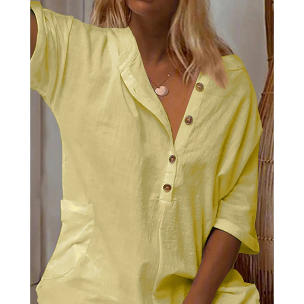 2023 Summer Women Casual Solid Buttoned Pocket Design Short Sleeve Romper O-Neck Bodysuits Overalls Sexy Outfit y2k Clothes