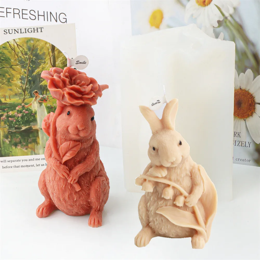 Милый кролик цветок форма пион лилия 3D животное искусственное мыло эпоксидная