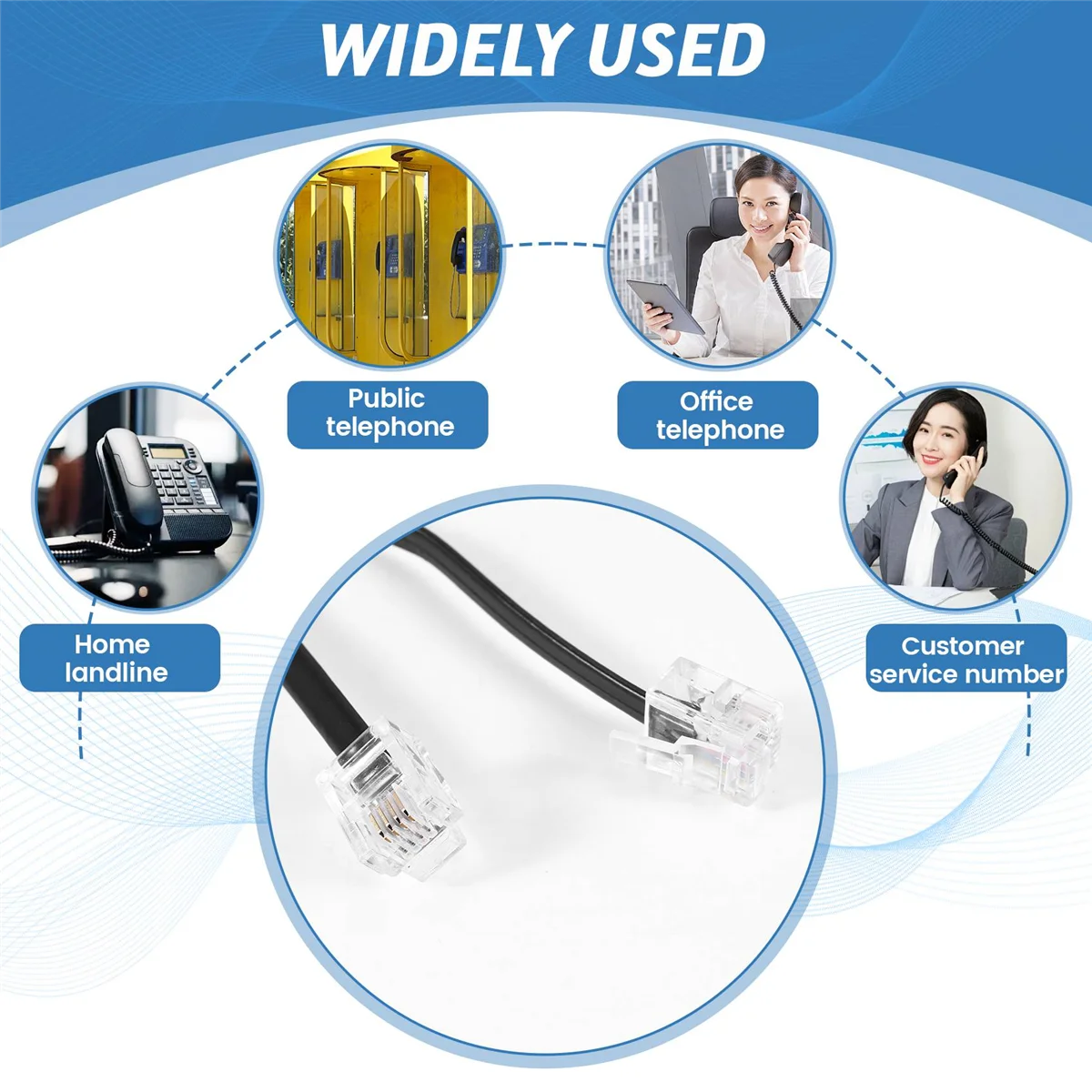 RJ11 6P4C Telephone Cable Cord ADSL Modem 2 Meters