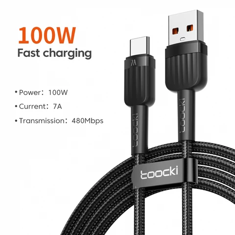 Toocki 7a 100w USB C kabel typu C pro Huawei P50 P40 Rychlý nabíjení nabíjecí nabíjecí data USB-C kabel pro Xiaomi 12 Poco F3 Samsung