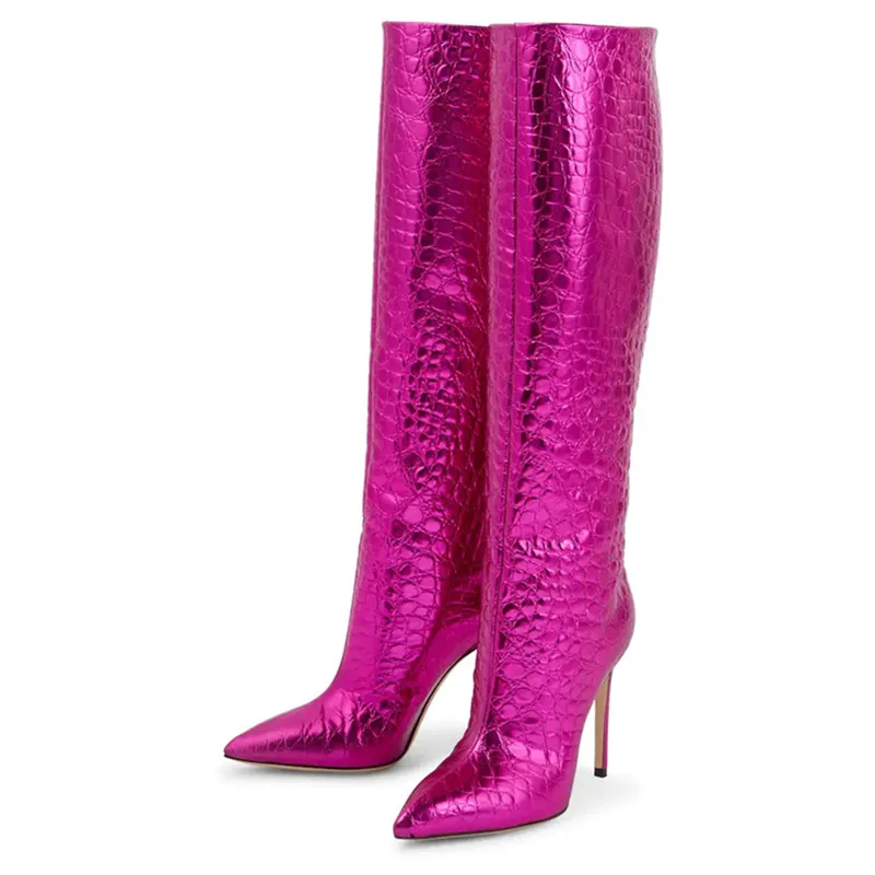 Sexy Ladies Demonia Boots For Women Stiletto High Heels Botas Femininas Crocodile Print Slip-on Pointed Toe Women's High Boots