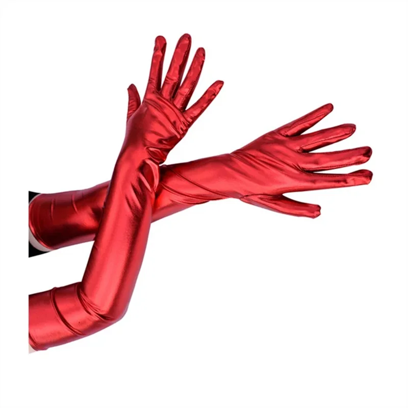 Длинные металлические атласные кожаные эластичные перчатки на палец аниме чулки