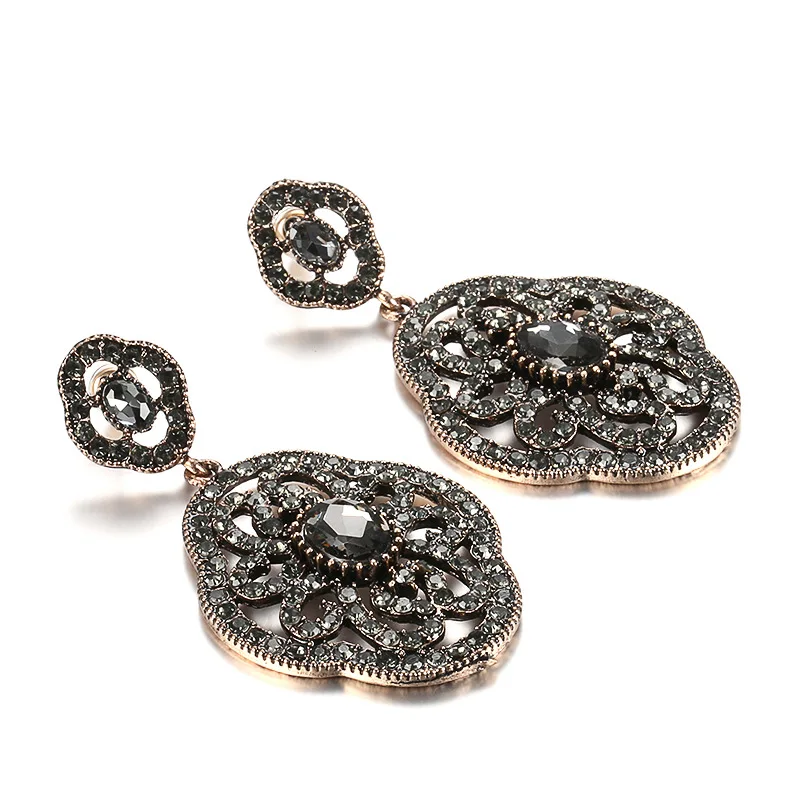 

Boho Style Vintage Ornate Earring Alloy Glass Gemstone Temperament Queen