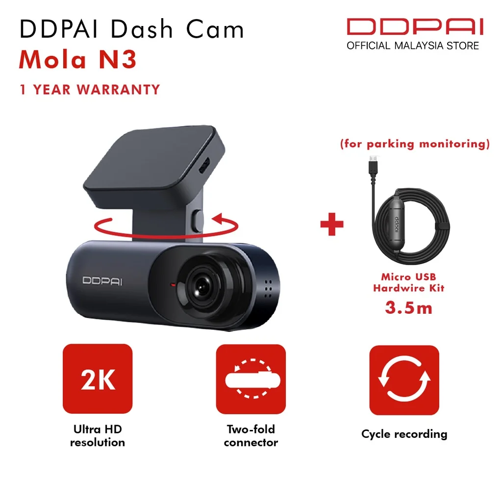 

DDPai Dash Cam Mola N3 1600P HD GPS Vehicle Drive Auto Video DVR Android Wifi Smart Connect Car Camera Record