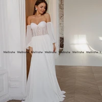 weilinsha corset off shoulder white simple wedding dresses with chiffon lace up back bridal gowns 2022 summer robe de mari%c3%a9e