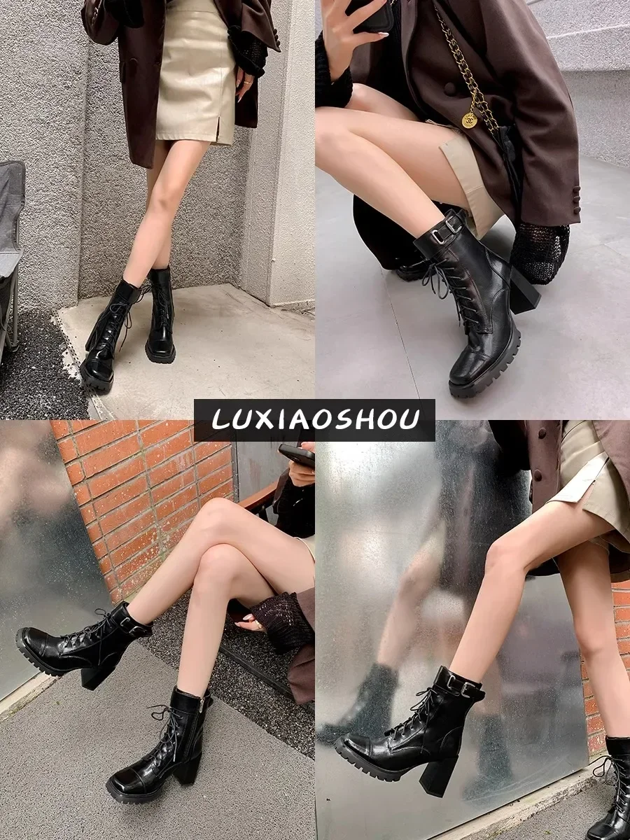 Ботильоны на блочном каблуке с квадратным носком и шнуровкой боковая молния