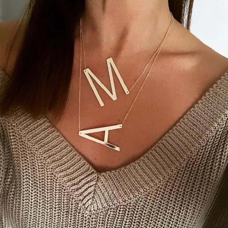 

Large Initial Necklace Stainless Steel Jewelry Big Letter Necklace A-Z Gold Necklace Necklace Gifts Clavicle Chain 26pcs 2022