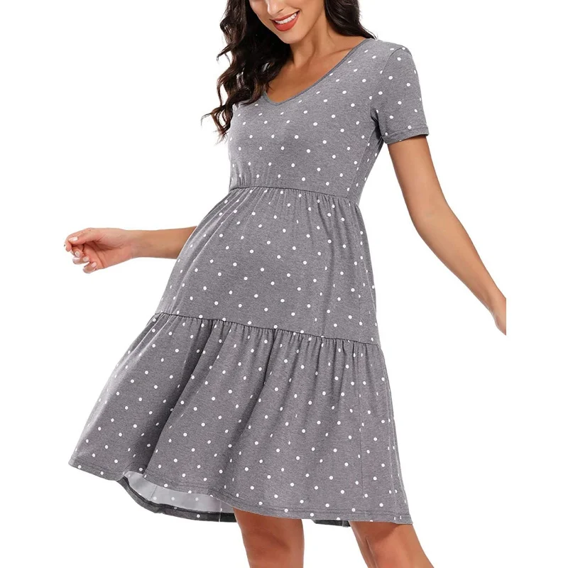 2022 pregnancy dress Summer fashion cute printing wave point boat neck knee-length maternity dress clothes for pregnant women enlarge