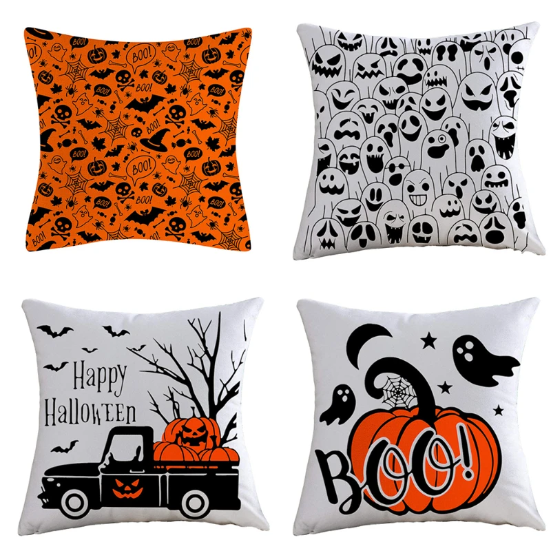 

Happy Halloween Trick or Treat Cute Ghost Child Pillowcase Pumpkin Bat Wizard Throw Cushion Cover Party Decor 45x45cm
