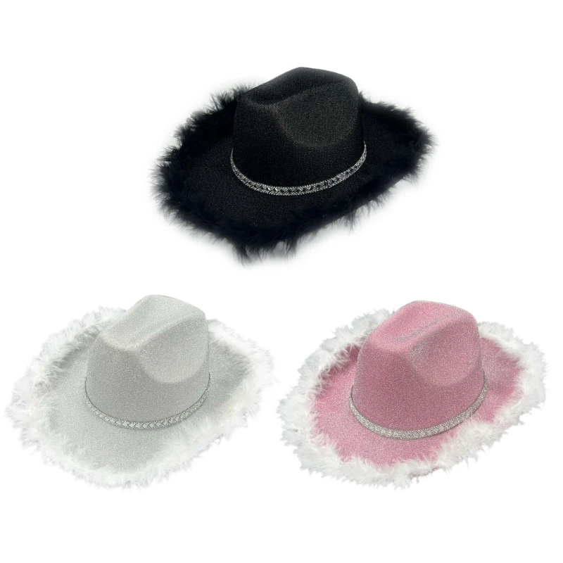 

Cowboy Hat with Feathered Trim Cowgirl Hat Accessory for Girls and Women