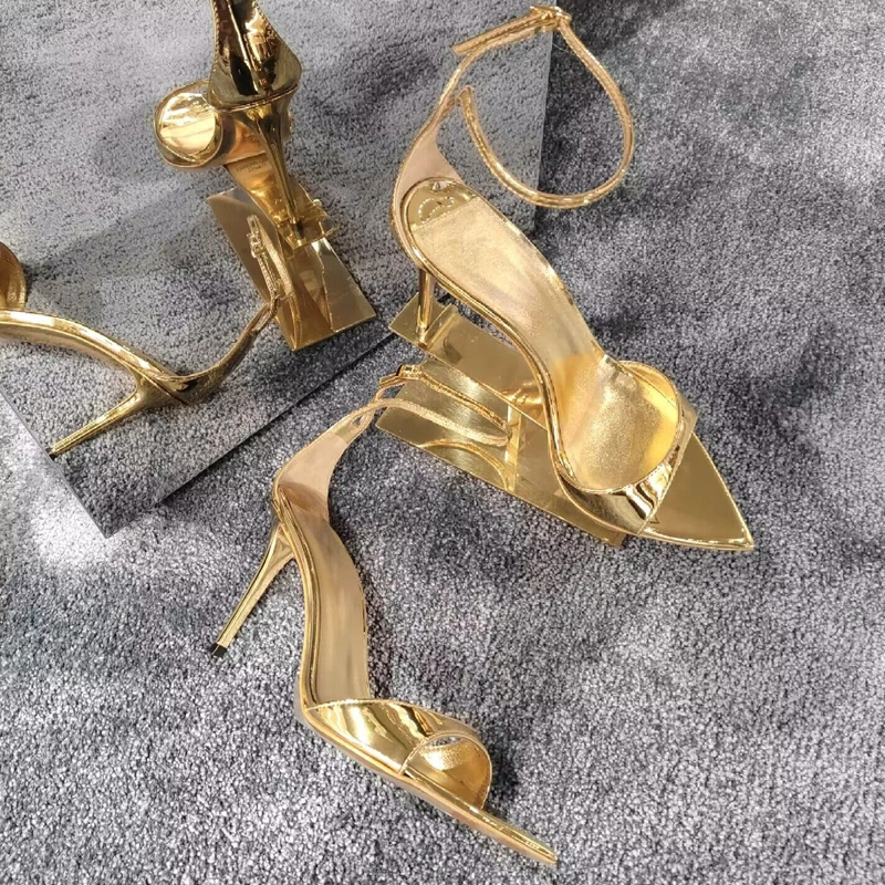 

French Temperament Gold High Heels Female Summer New Hundred With A Word Buckle Fine With Open Toe Ladies Sandals Banquet Shoes