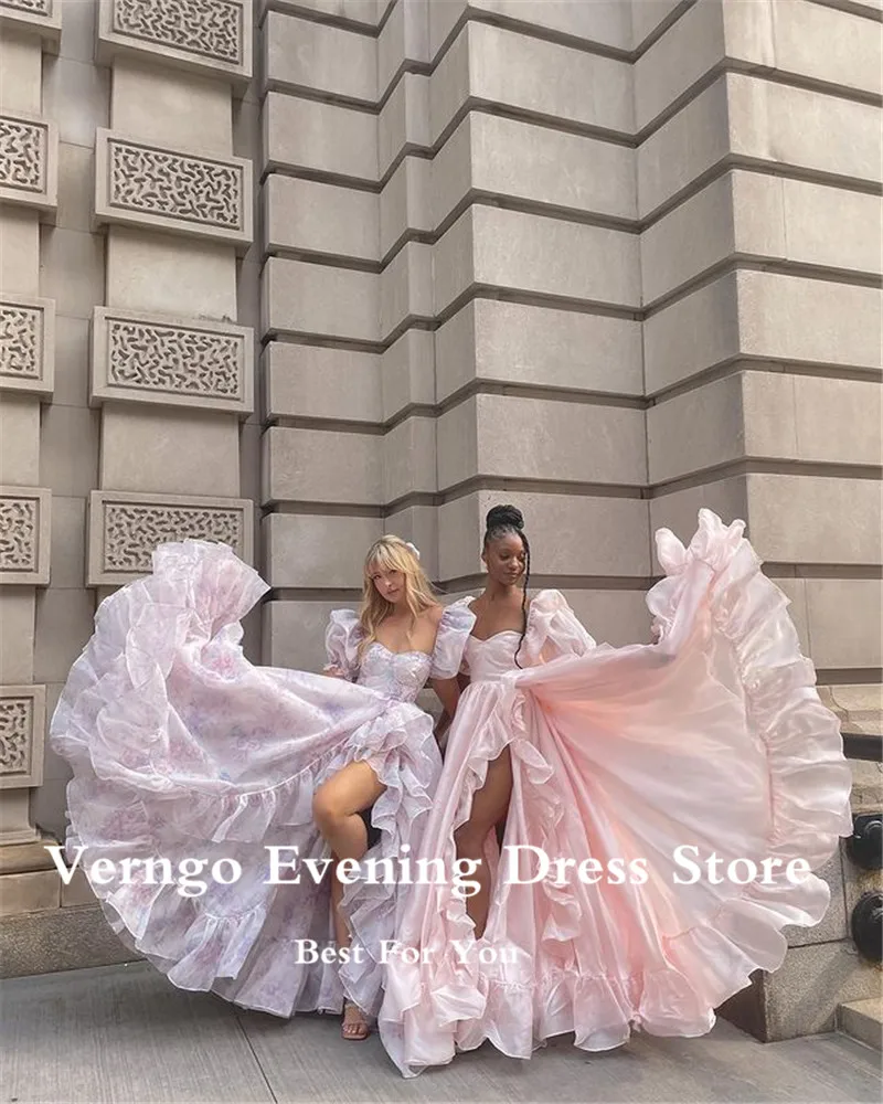 

Verngo 2021 розовое шелковое атласное ТРАПЕЦИЕВИДНОЕ платье принцессы для выпускного вечера с короткими рукавами-фонариками, длинное вечернее платье с оборками