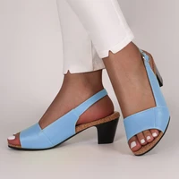 casual sandals summer med heel peep toe ladies shoes comfortable buckle strap pu leisure women sandals