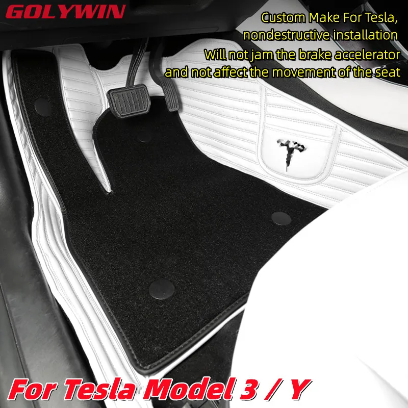 

For Tesla Model 3 Y Car Foot Mat Antifouling Nappa Leather Custom Make 3D Floor Carpet Liner Pad Protector Interior Accessories