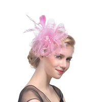 40hot faux pearls decor dot print fascinator hat metal clip mesh flower feather decor party headwear hair accessories