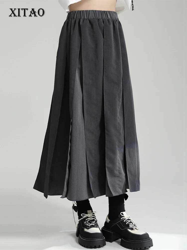 

XITAO Simplicity Pleated Skirt Loose Fashion Casual Women Summer Solid Color New Temperament All-match A-line Skirt HQQ0129
