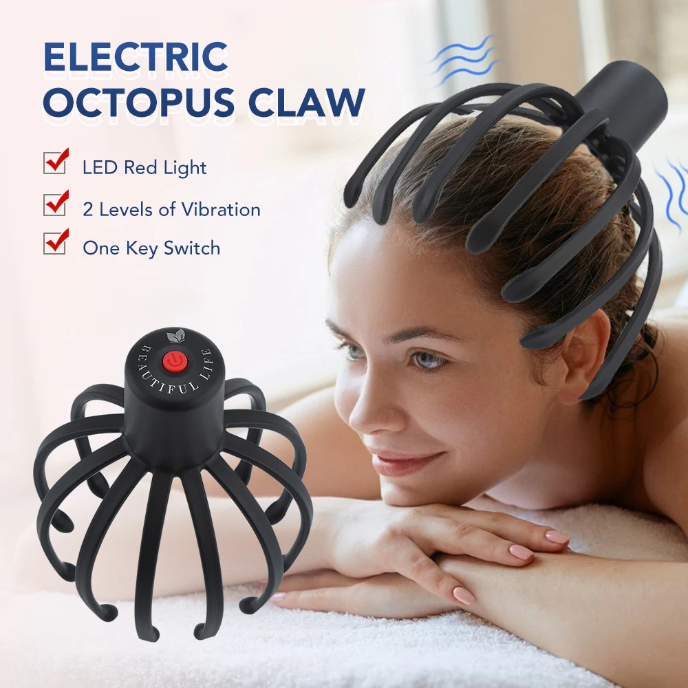 

Electric Octopus Claw Scalp Massager Hands Free Therapeutic Head Scratcher Relief Hair Stimulation Rechargable Stress Relief