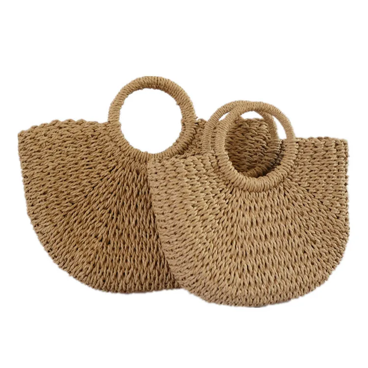 

New fashion moon grass woven bag paper rope woven handbag simple pure color Holiday Beach factory direct sales