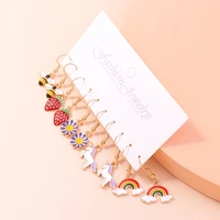 hot sale cute drop earrings set for women girls cartoon bee unicorn flower strawberry rainbow dangle earrings birthday gifts