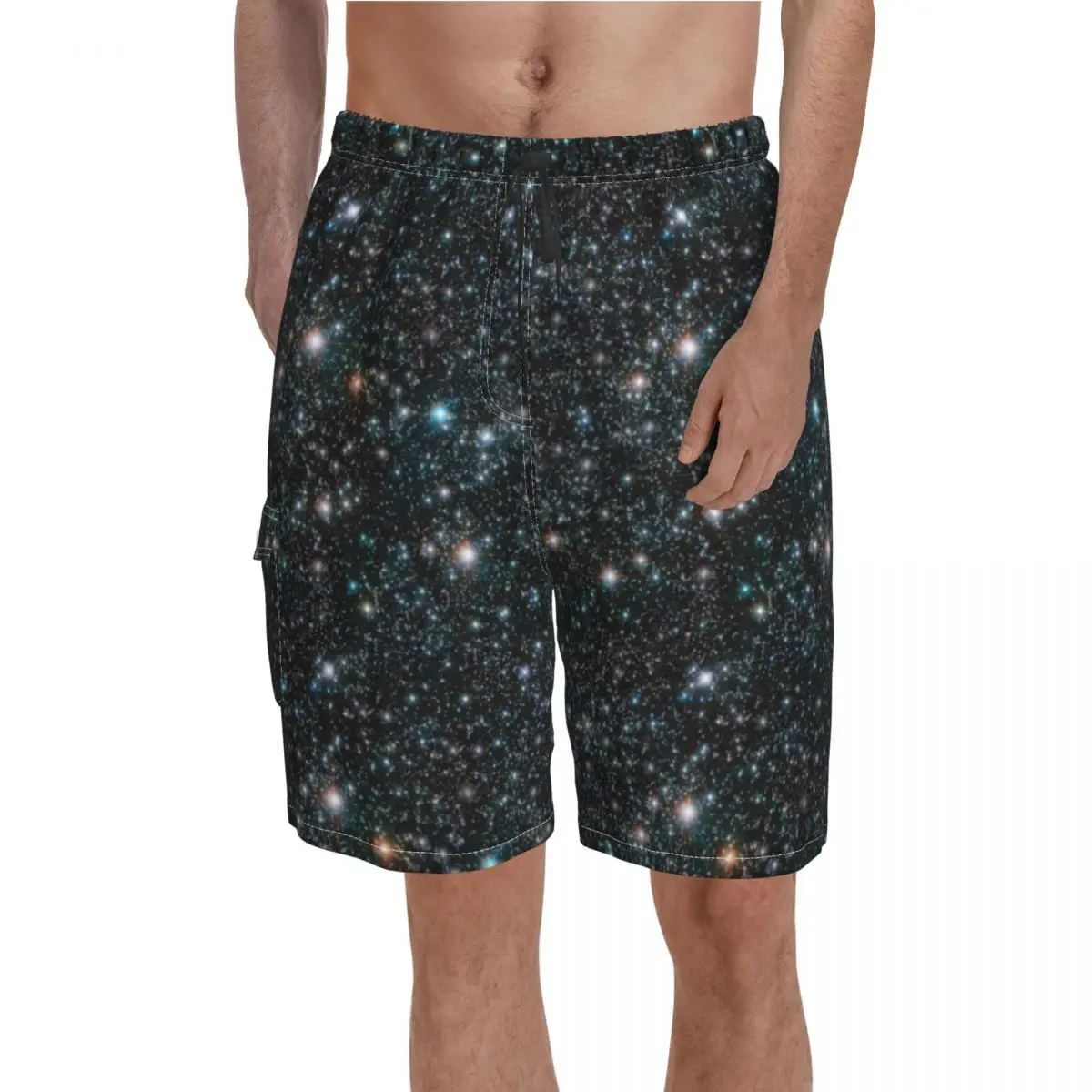 

Galaxy Stars Board Shorts Trenky Stars Cosmic Outer Space Universe Black Design Beach Short Pants Drawstring Classic Swim Trunks