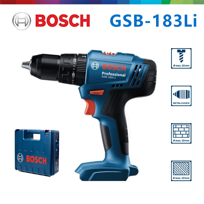 Фото Бесщеточная электрическая дрель BOSCH GSR183 Li, 18 В, бытовая ударная дрель, аккумуляторная отвертка, оригинальный электроинструмент №1