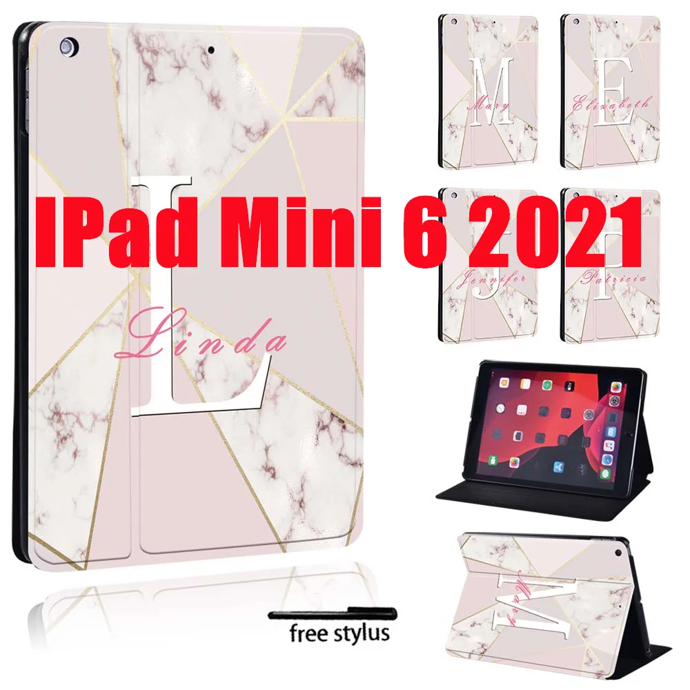

For IPad Mini 6 6th Generation 8.3 Inch 2021 Case for Mini 6 Initial Name Pattern Leather Stand Folding Case Cover