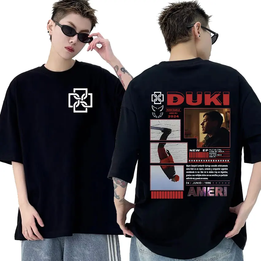 Duki Mooo Diablo Ameri Tour 2024 T Shirt Men's Retro Style Short Sleeve T-shirt Man Hip Hop Oversized Cotton T-shirts Streetwear