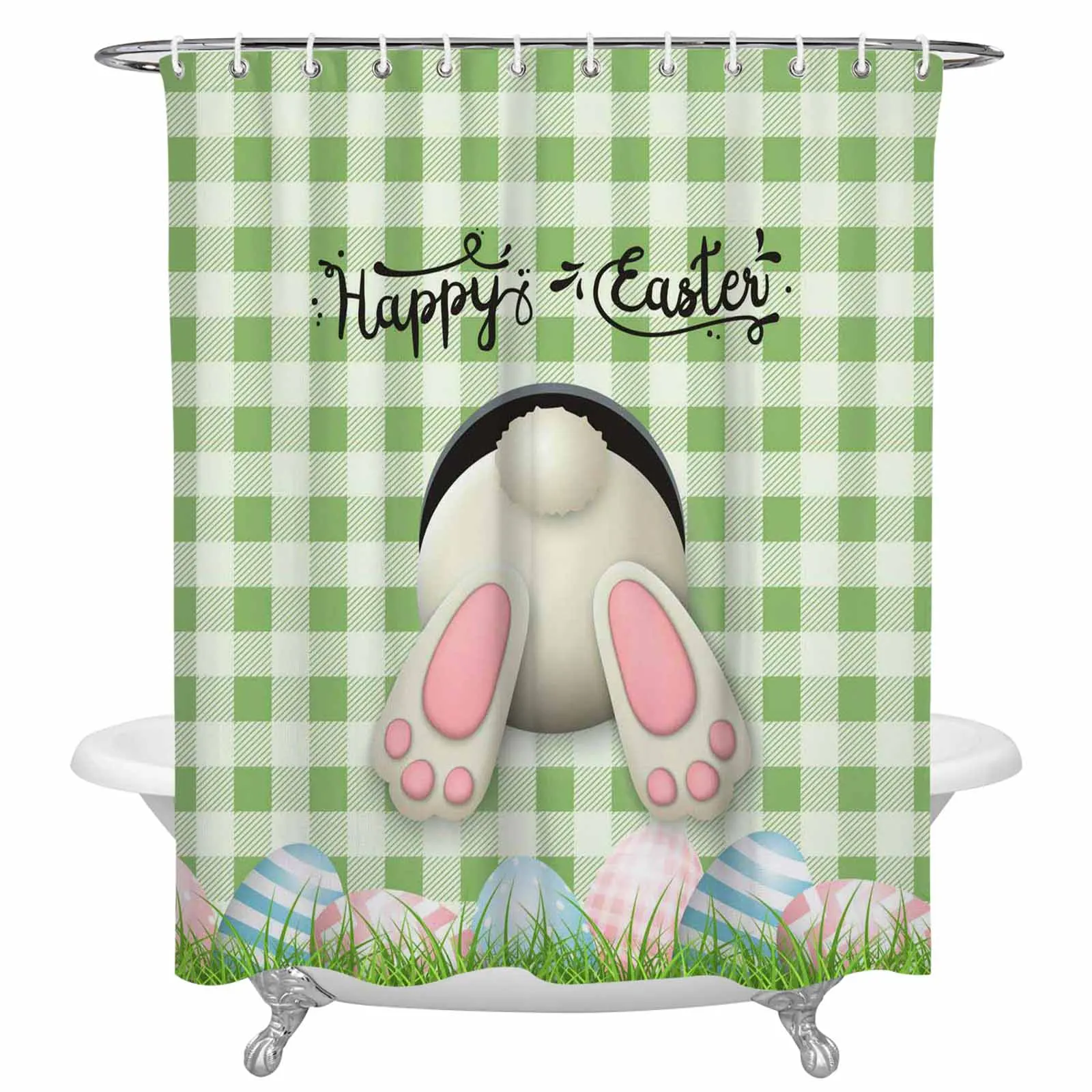 

Пасхальная занавеска для душа в клетку с яйцами в виде кролика, s, водонепроницаемая занавеска для душа из полиэстера, занавеска для ванной к...