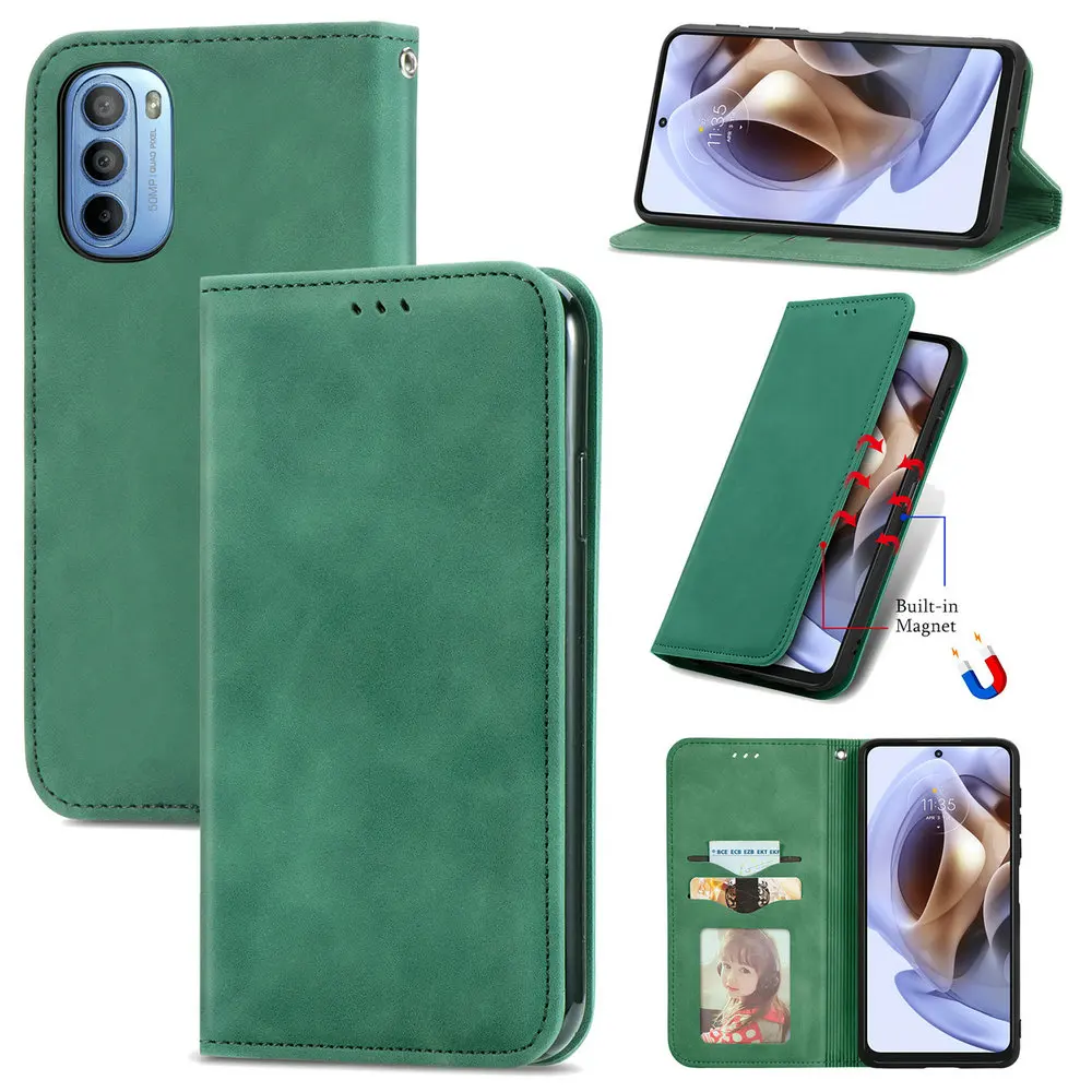 Роскошный кожаный чехол для Motorola Moto G60S гладкий Чехол-Бумажник телефона Обложка