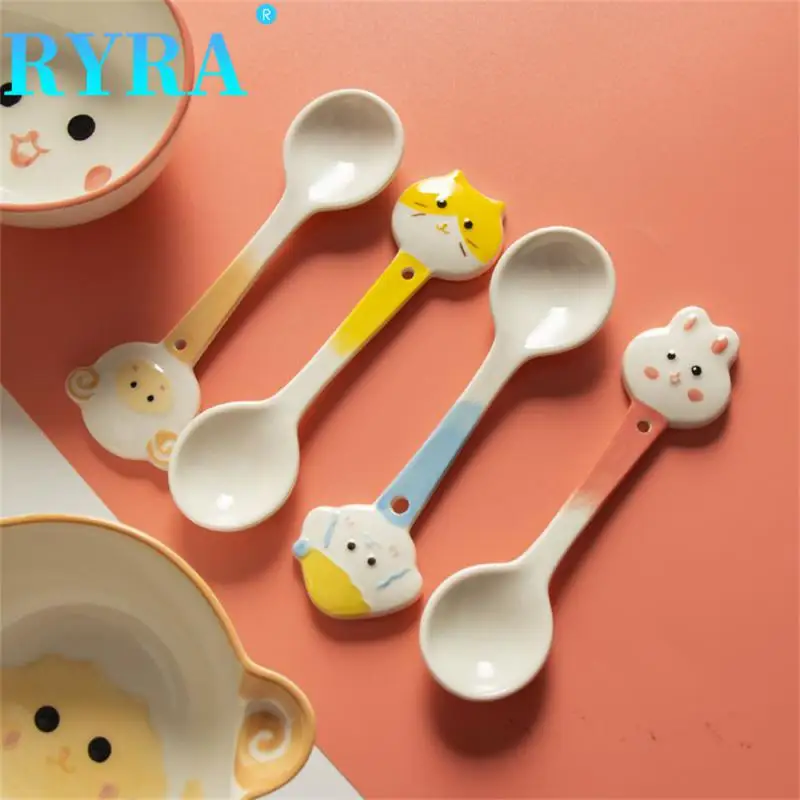 

Coffee Spoon Ceramic Cute Pet Shape Bottom Ventilation Hole Lovely Wind Easy Cleaning Kitchen Gadgets Dessert Spoon Household