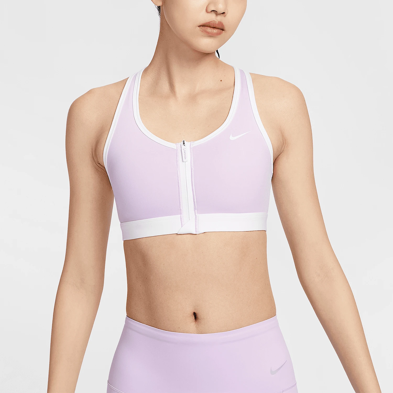 Фото Оригинальное женское спортивное тренировочное нижнее белье Nike Swoosh с молнией, дышащее, модель IF0615-580 №1