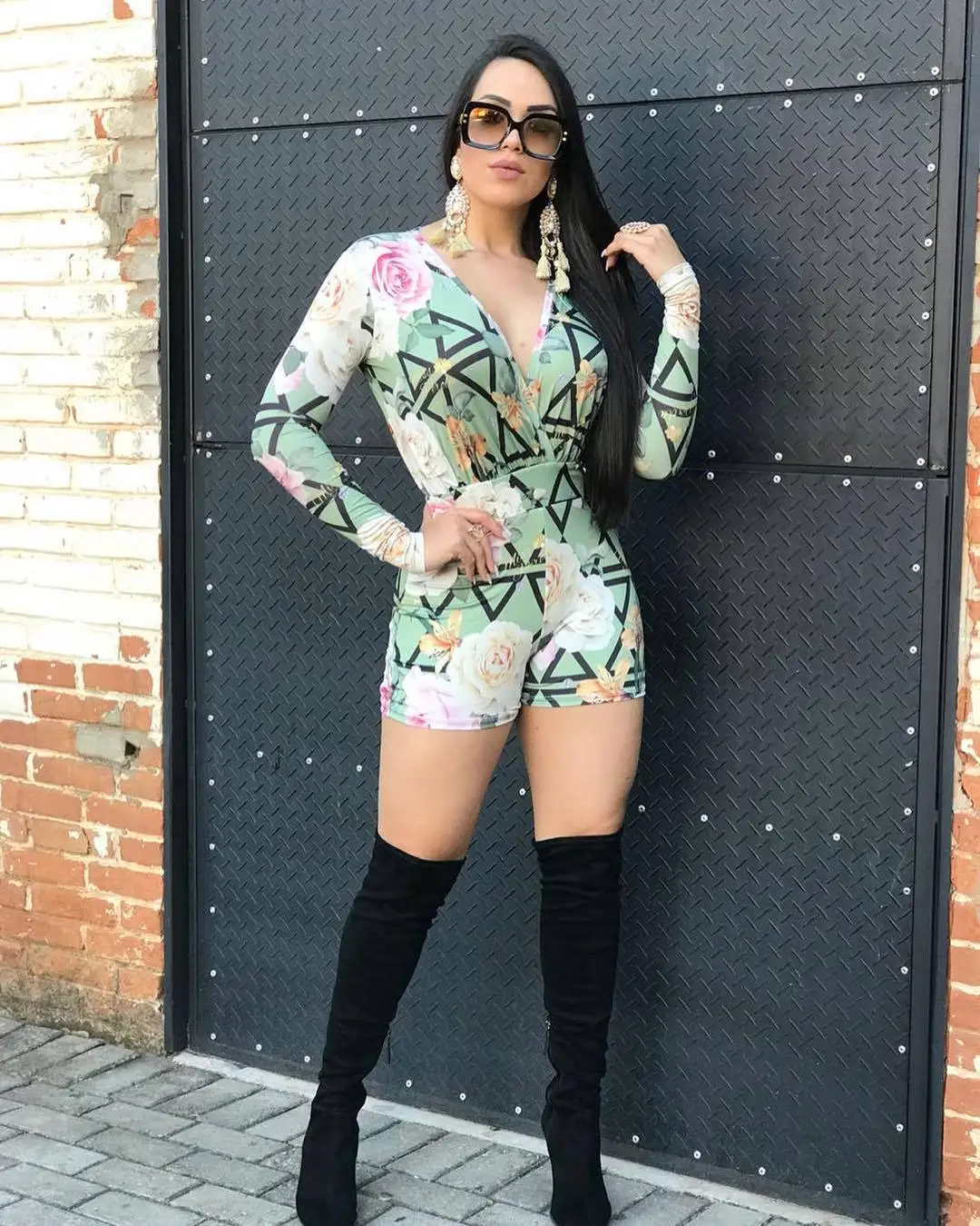 HM6035 Women's Jumpsuit Summer Sexy Streetwear Fashion Print Long Sleeve Jumpsuit Women