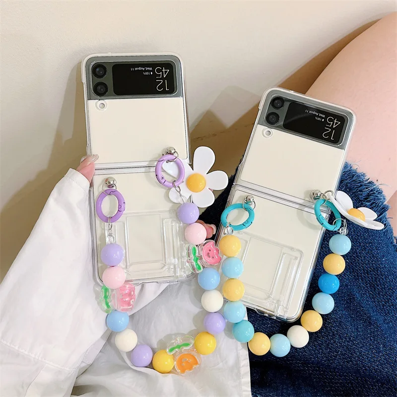 

Cartoon Flower Chains Folding Phone Stand Case for Samsung Galaxy Z Flip 3 Z Flip 4 Hard Back Cover for ZFlip3 ZFlip4 Case Shell