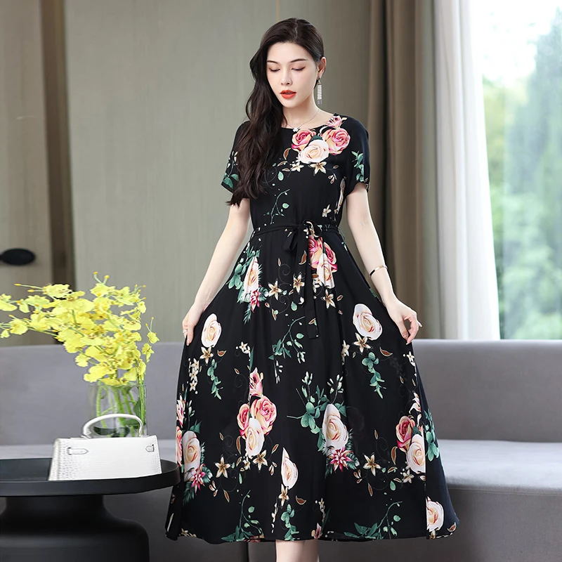 

2022 Summer Long Party Dresses Women Sexy Short Sleeve O Neck Elegant Beach Summer Dress Boho Vestidos