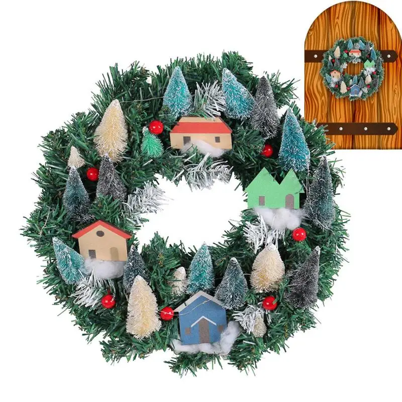 

Portable Christmas Wreath Artificial Pine Garland With LED Lights Multiuse Ring Crafts Fake Floral Hangings Ornaments Home