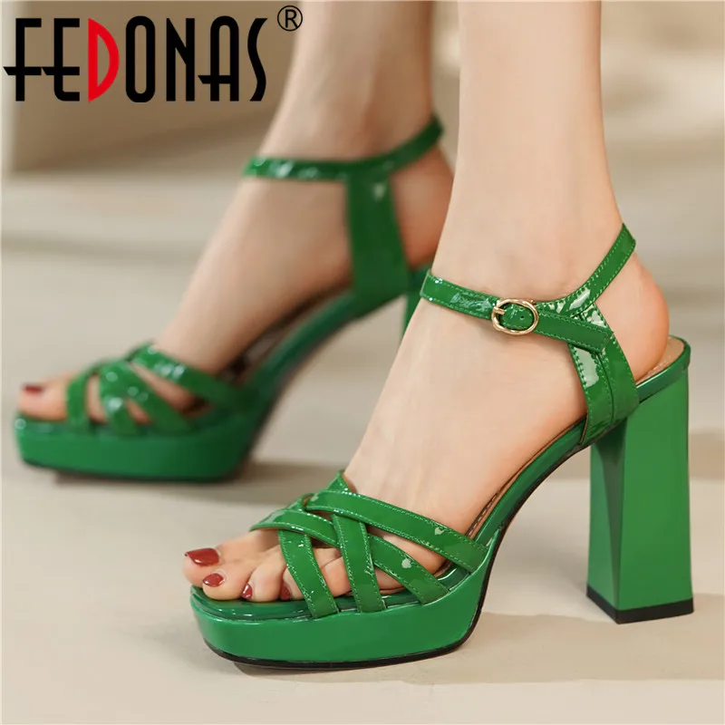 

FEDONAS Women Sandals Genuine Leather Cross-Tied Summer Fashion New Party Wedding Pumps Platforms Thick High Heels Shoes Woman